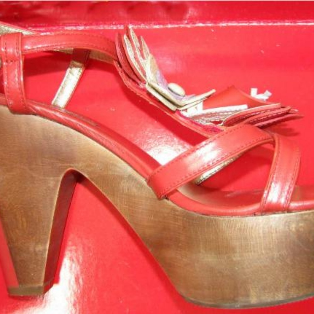 NIB COACH JEANNA VERMILION WOOD PLATFORM SANDALS 9 - Picture 5 of 8